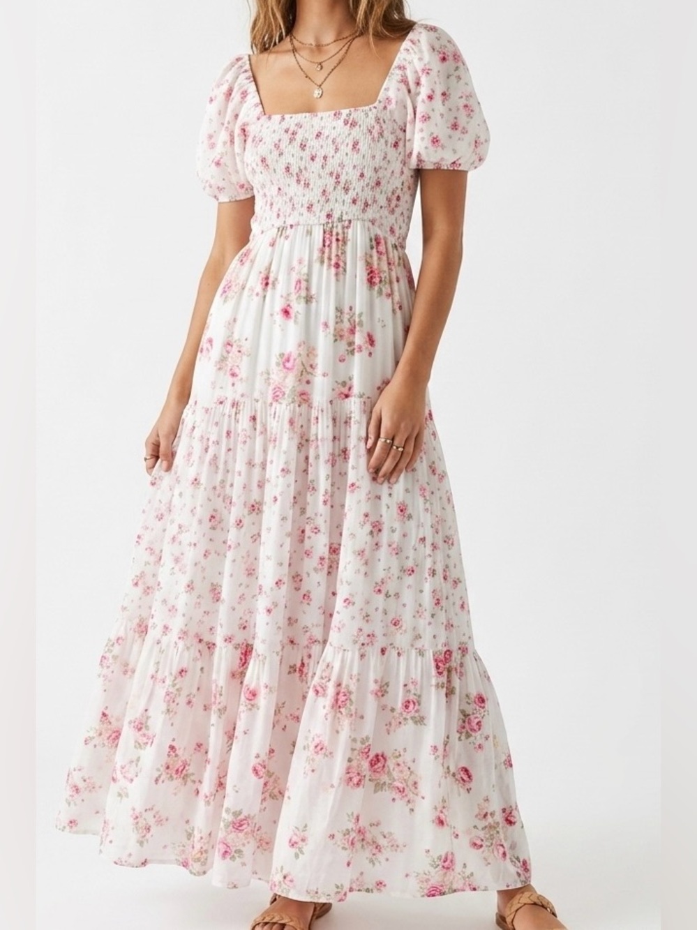 Altar'd State White Pink Floral Solana Maxi Dress Size S NWT ASWD-253-843 - Picture 1 of 10